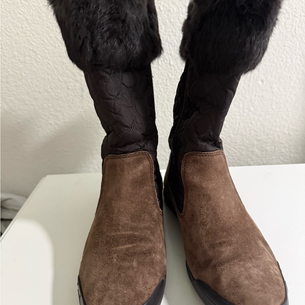 Coach Brown Quilted Shaft Winter Boots with Faux Fur Cuff - Picture 9 of 15